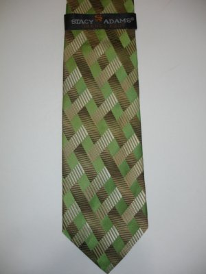 NEW STACY ADAMS SILK TIE PLAID CRISP WOVEN GREEN