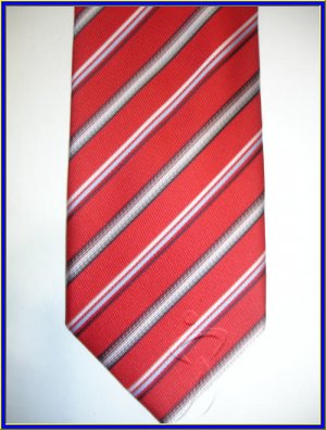 NEW BERGAMO HANKY CUFFLINK TIE SET RED STRIPES EXECUTIV