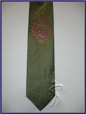 NEW ED HARDY SILK TIE TATTOO ART TRUE LOVE FLAMING