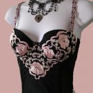 VICTORIAN Black PINK Embroidered Bustier Garter BELTS 34C