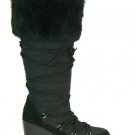COACH Sophie BLACK QUILTED Monogram WEDGE FUR Boots 7