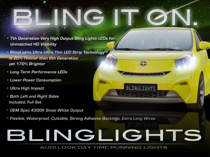 2009-2012 Toyota Scion iQ LED DRL Light Strips Headlamps Headlights Day ...