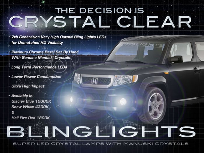 2009 2010 2011 Honda Element SC Blue LED Fog Lamps Driving Lights Kit Bumper