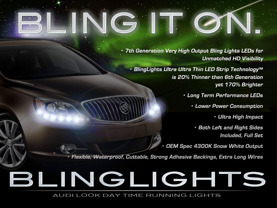 Buick Verano LED DRL Light Strips for Headlamps Headlights Head Lamps Day Time Running Strip Lights