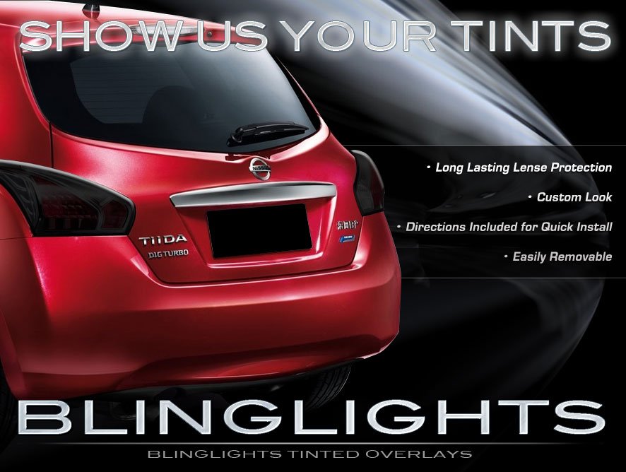 2012 2013 Nissan Tiida Hatchback Tint Smoke Overlays for Taillamps Taillights Tail Lamps Lights