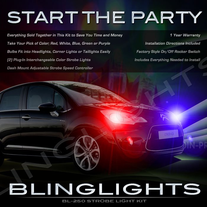 Citroen Citroën C3 Strobe Police Light Kit for Headlamps Headlights Head Lamps Lights Strobes