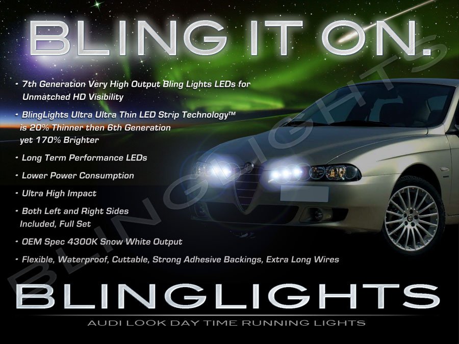 Alfa Romeo 156 LED DRL Light Strips for Headlamps Headlights Head Lamps Day Time Running Lights