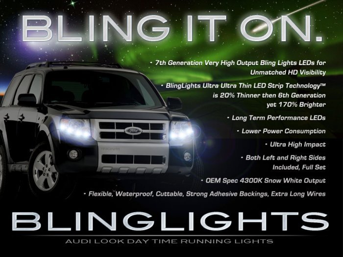 Mercury Mariner LED DRL Head Lamp Light Strips Kit Day Time Running
