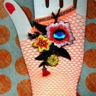 #LGGLOVE-04: Long Fishnet Glove with Embroidery and Gold & Red Trim