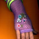 #LGGLOVE-03: Long Fishnet Glove with Embroidery and Heart Bead Trim