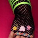 #LGGLOVE-05: Long Fishnet Glove with Embroidery, Flower & Confetti Colored Fabric Trim