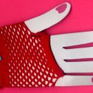 #SHGLOVE-05: Short Red Fishnet Glove with Sequin and Pearl Trim