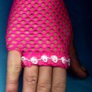 #SHGLOVE-04: Short Pink Fishnet Glove with Lace Flower Trim