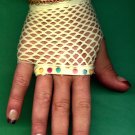 #SHGLOVE-01: Short Yellow Fishnet Glove with Sequins and fancy double trim