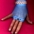#SHGLOVE-03: Short Turquoise Fishnet Glove with Sequins Butterfly and Lace Trim