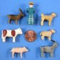 Antique German Erzgebirge Putz Miniature Carved Wood Farm Animal Scene Woman Dog Christmas