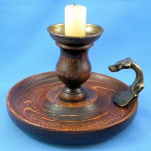 Vintage Brass Chamber Stick Candlestick Candle Holder With Wood Handle