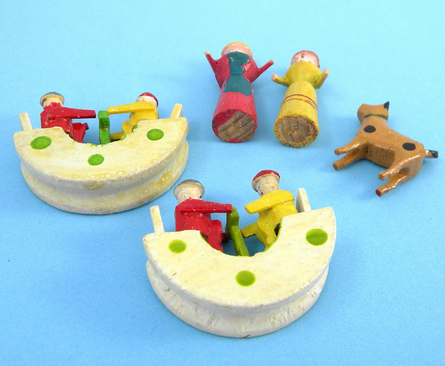 Antique German Erzgebirge Miniature Wood Teeter Totter Set Original Box