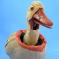 Antique Easter Duck Nodder Wool Flocked Mache Wood Glass Eyes Metal Feet Functioning