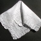 Vintage Linen Handkerchief White on White Drawn Work