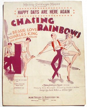 Happy Days Are Here Again Vintage Sheet Music 1929 Chasing Rainbows