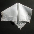 Vintage Linen Handkerchief Drawn Work Embroidered Flowers