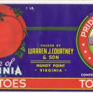 Pride of Virginia Tomatoes Can Label Mundy Point Virginia