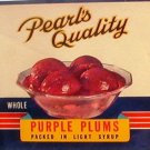 Pearl's Quality Purple Plums Can label Salem Oregon