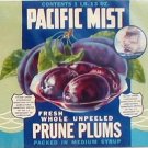 Pacific Mist Prune Plums Can label Yakima WA Lebanon OR