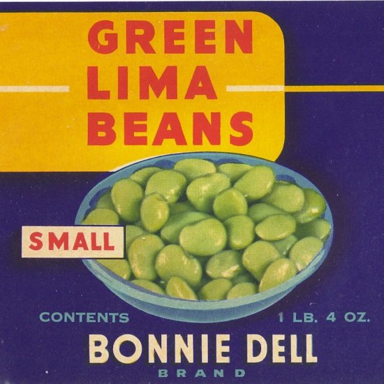 Bonnie Dell Lima Beans Vintage Vegetable Can Label Oakland CA