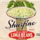 Shurfine Lima Beans Can Label 1936 Chicago IL Litho