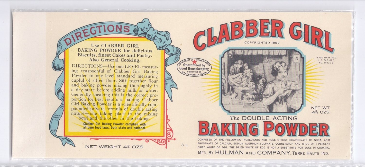 Clabber Girl Baking Powder Vintage Can Label Terre Haute IN