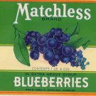 Matchless Blueberries Vintage Can Label Boston MA Litho