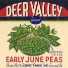 Deer Valley Early June Peas Vintage Vegetable Can Label Somerset PA