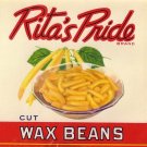 Rita's Pride Wax Beans Vintage Can label Sheridan NY