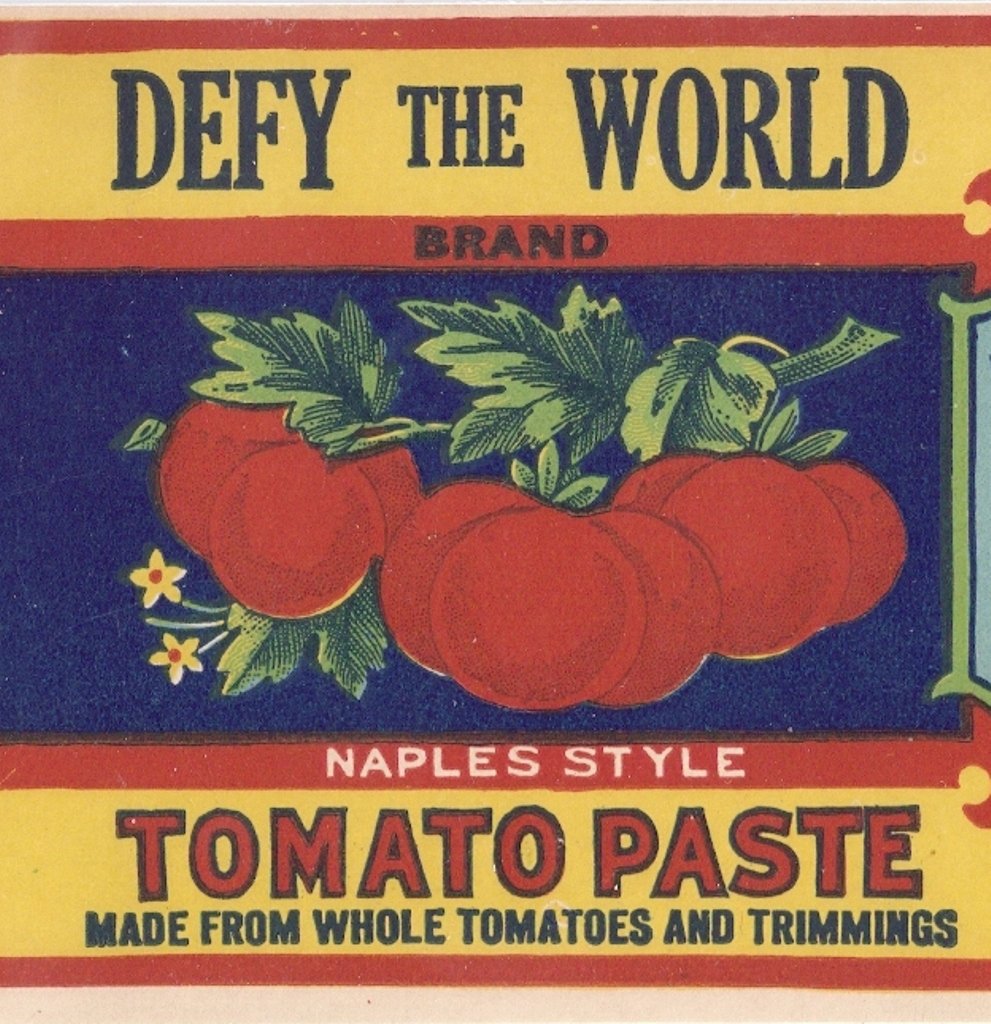 DEFY THE WORLD Tomato Paste Can Label Quinton NJ