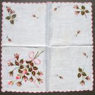 Vintage Hanky Embroidered and Printed Roses Handkerchief