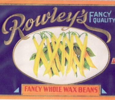 Vegetable Can Label Rowley's Wax Beans Embossed Gilt