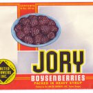 Vegetable Can Label Jory Boysenberries Salem OR LARGE 6lb 10 oz Vintage