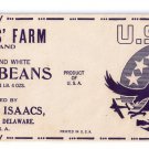 Vegetable Can Label Isaacs Green and White Lima Beans WWII Eagle Ellendale DE