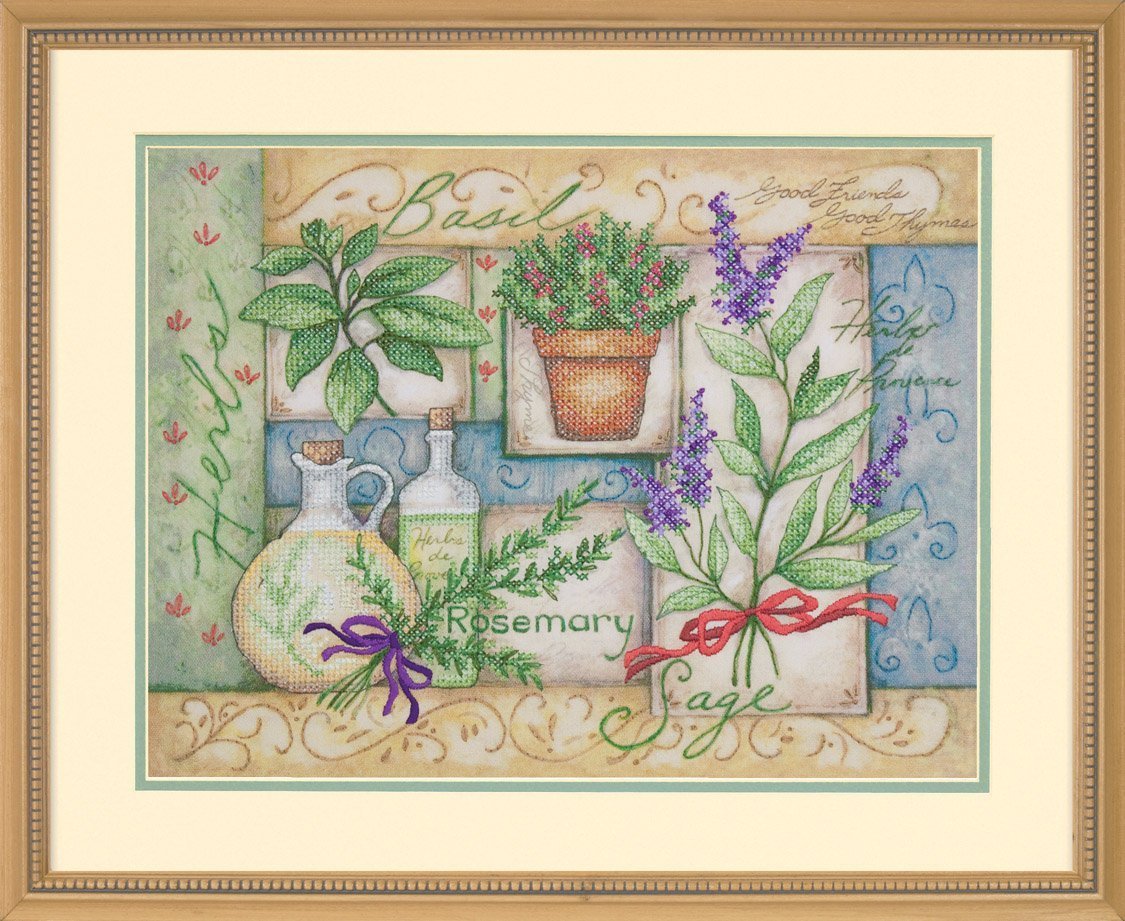 Dimensions Needlecrafts Stamped Cross Stitch Kit, Herb Collage 14" x 11