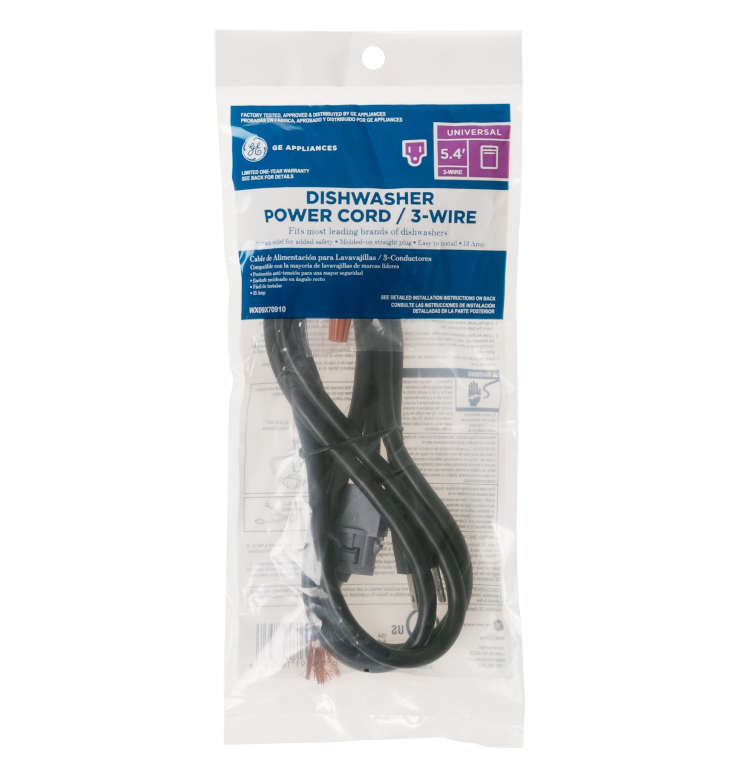 GE GENERAL ELECTRIC UNIVERSAL DISHWASHER POWER CORD 3WIRE, 5 FT. 4 IN