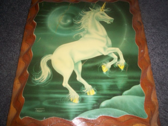 Wood Plaque with Unicorn Picture
