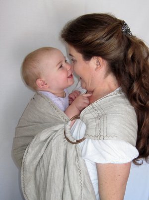 Ring Sling Baby Sling Carrier - Pure Softened Linen - Natural - DVD included