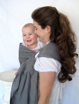 Ring Sling Baby Sling Carrier - Pure Softened Linen - Pewter - DVD included