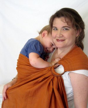 Ring Sling Baby Sling Carrier - Pure Softened Linen - Pumpkin Spice - DVD included