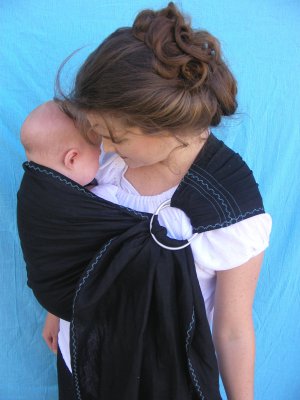 Ring Sling Baby Sling Carrier - Pure Softened Linen - Black - DVD included