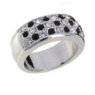 Lady Swarovski Crystals Clear with Black Ring Jewelry Jewellery NEW - 3 Rows RING DIVA