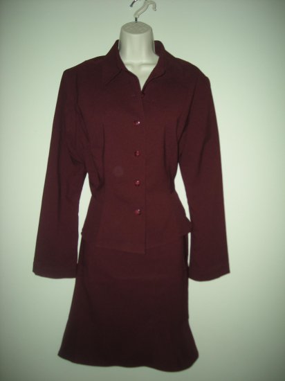 Ladies Size 12 Burgundy Fluted-Style 2-Piece Skirt Suit