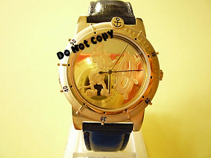 NEW Men Disney Mickey Mouse Steam Boat Willie Gold Watch HTF
